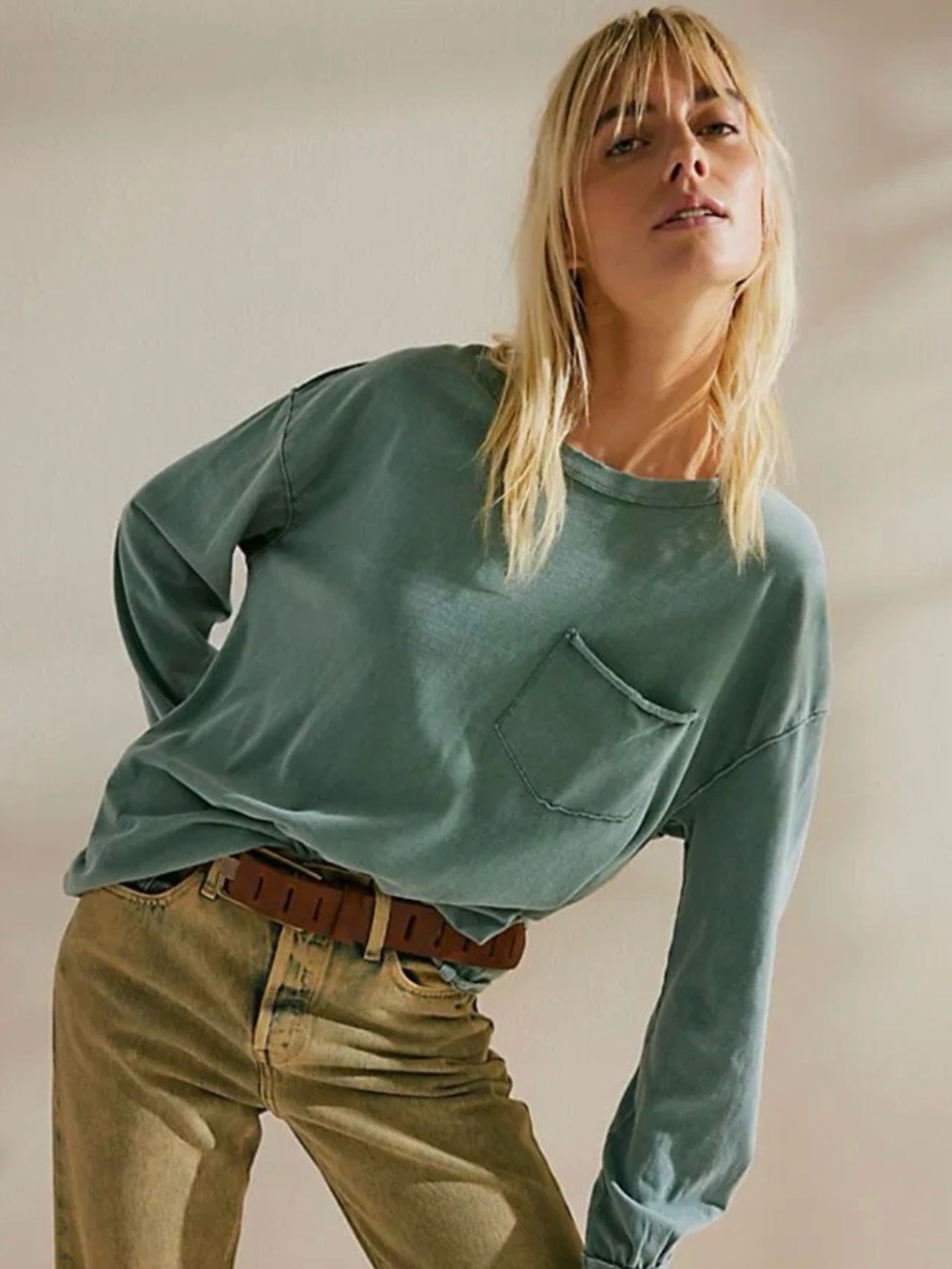 NWT -Free people Fade Into You Tee in olive; size L
